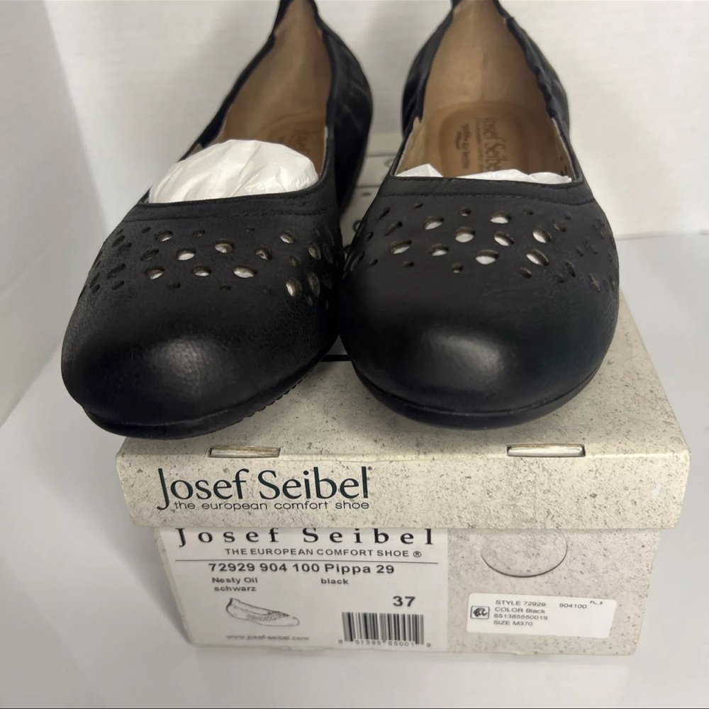 NIB Josef Seibel Pippa 29 Black Nesty Oil Burnish Leather Flat. Sz 37 US 6.5